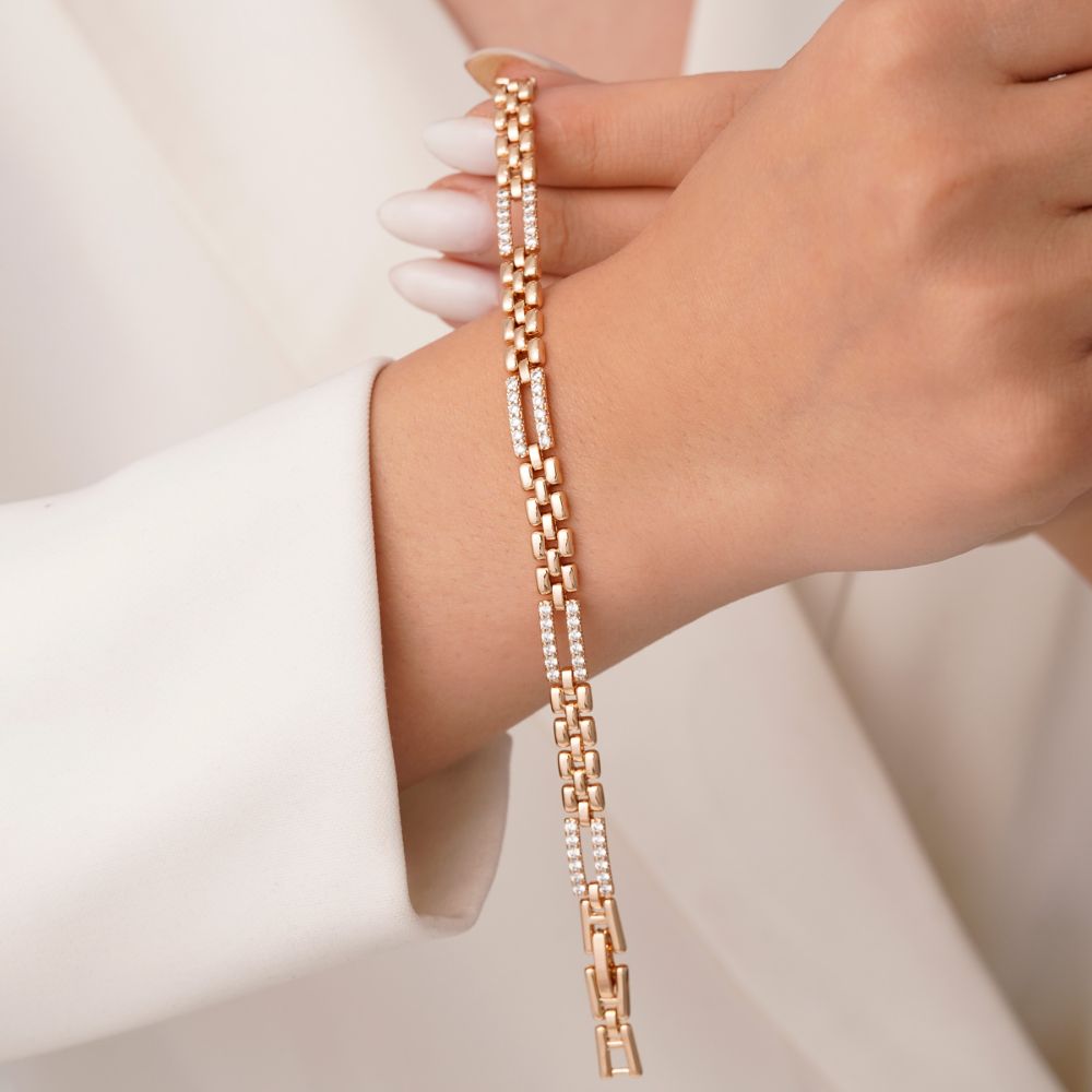 تصویر دستبند شوپینگ رولکس نگین دار 6 میل طلایی