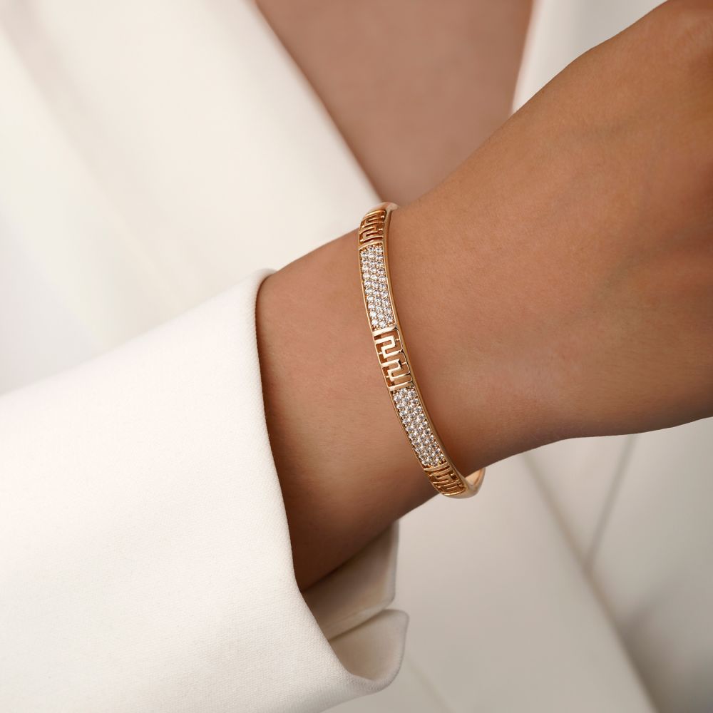 تصویر دستبند النگویی شوپینگ ورساچه نگین دار 6 میل طلایی