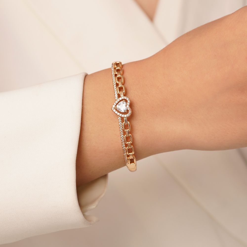 تصویر دستبند النگویی شوپینگ نگین دار سایز2 طلایی