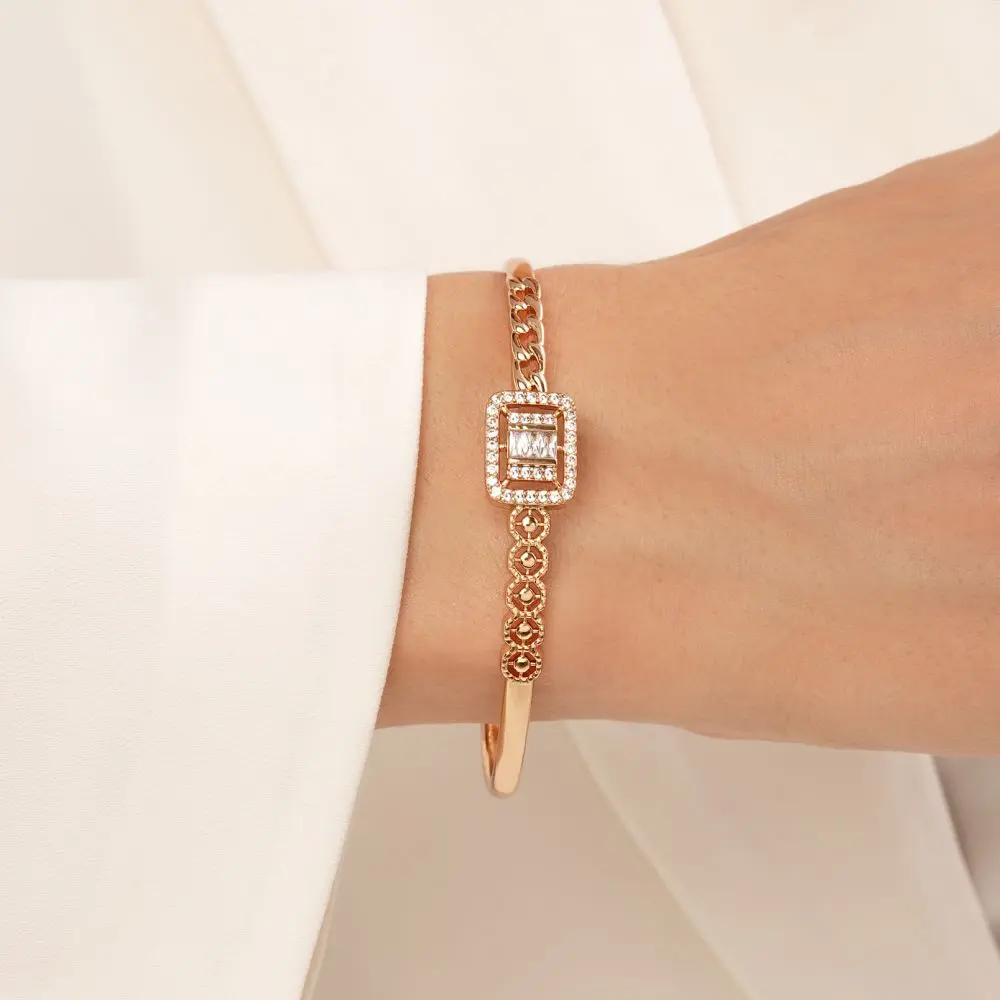 تصویر دستبند النگویی امرالدکات نگین دار طلایی شوپیگ ( سایز 2) 