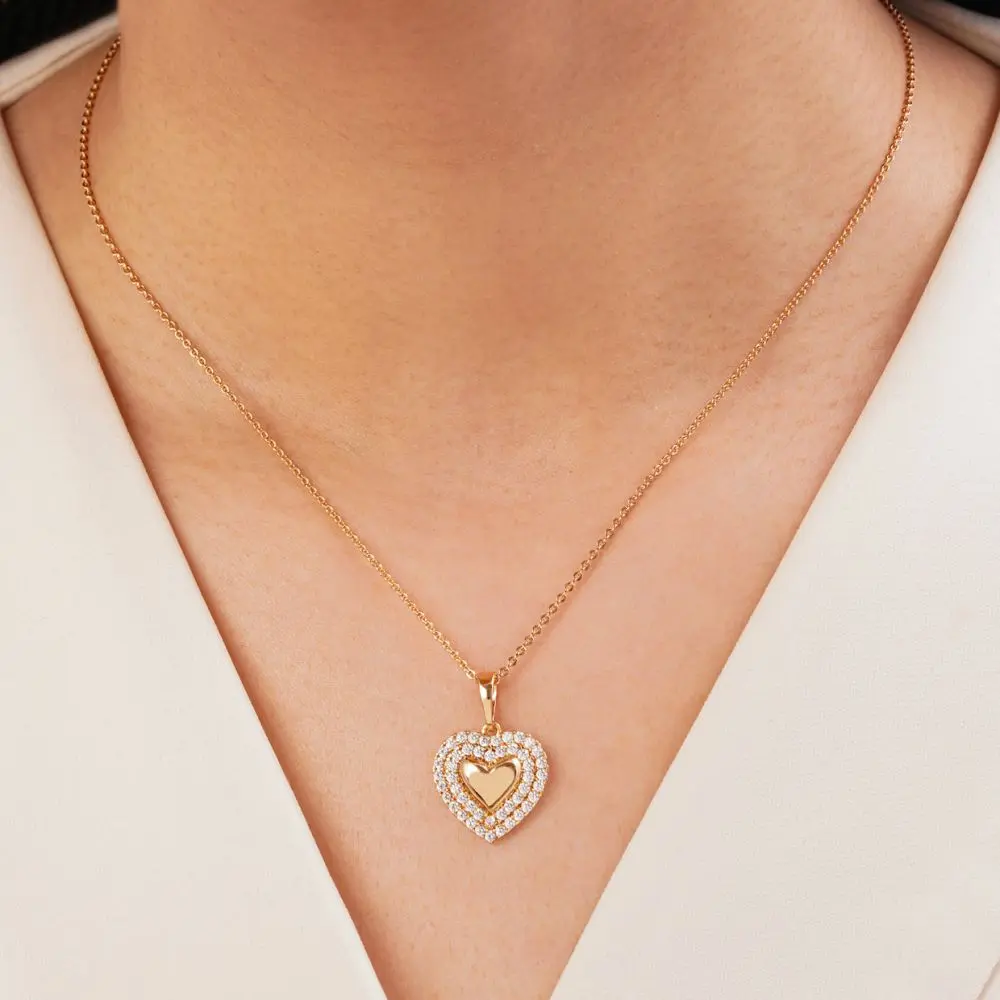 تصویر پلاک قلب نگین دار طلایی شوپینگ