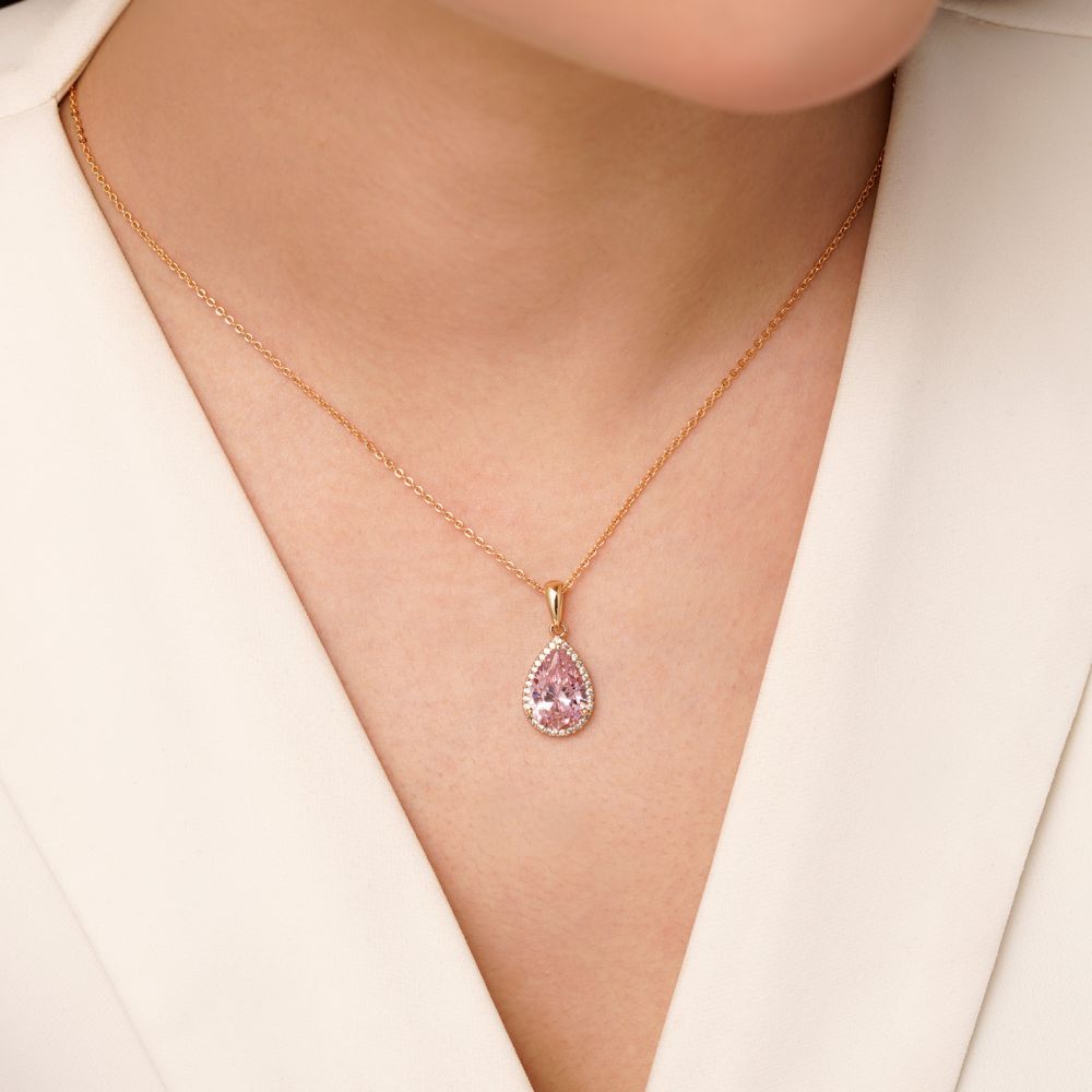 پلاک شوپینگ نگین صورتی طلایی