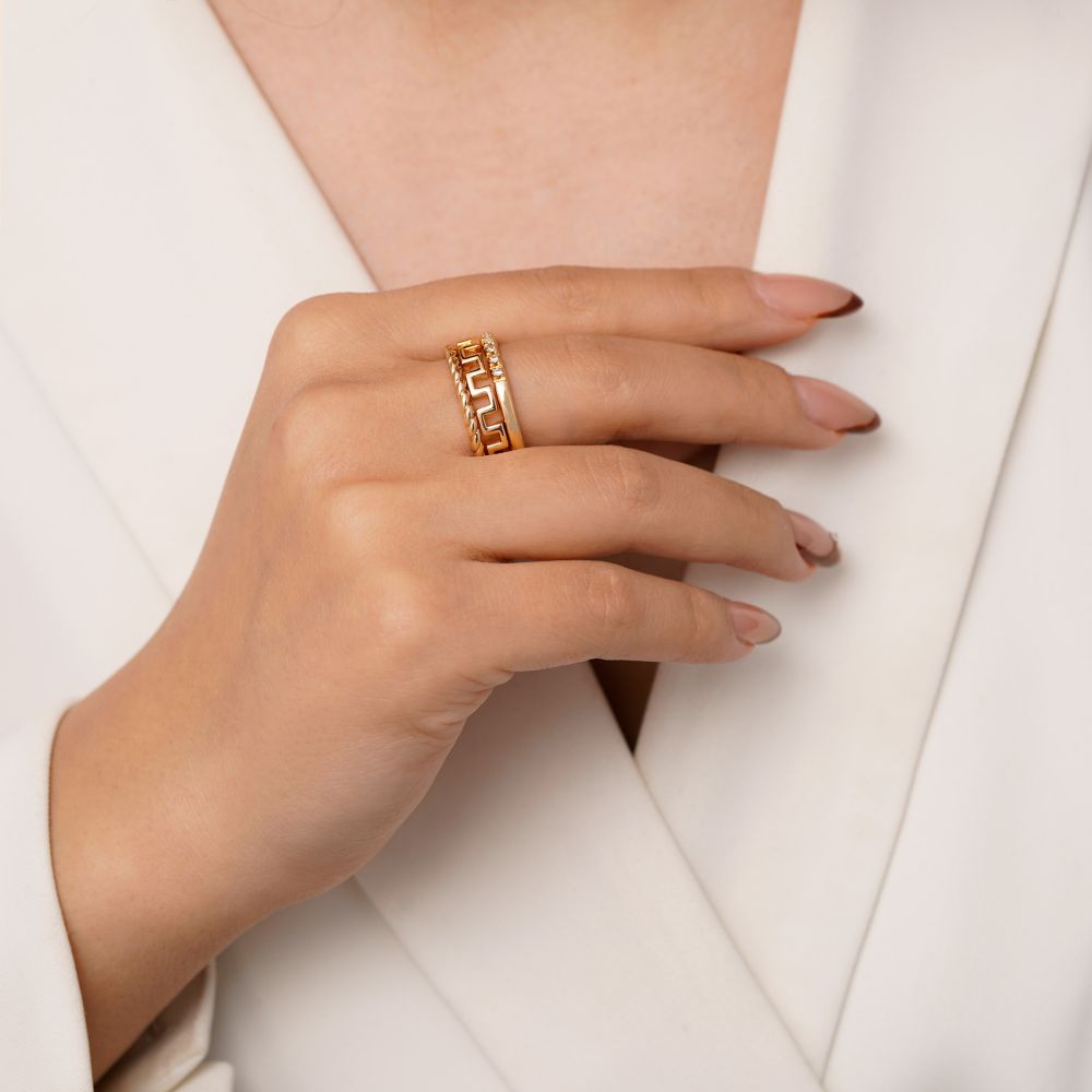 تصویر انگشتر شوپینگ چند لاین طلایی (پک 4 عددی)