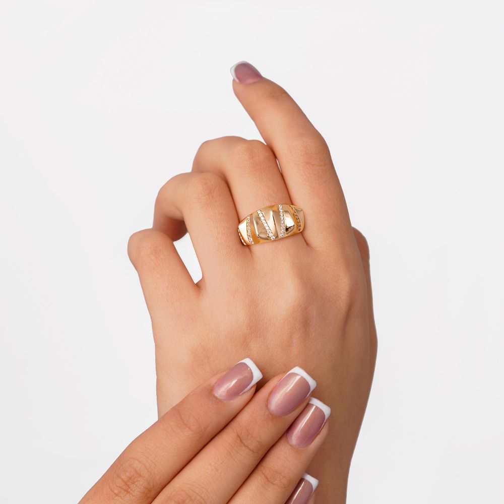 تصویر انگشتر شوپینگ نگین دار طلایی(پک 3 عددی)