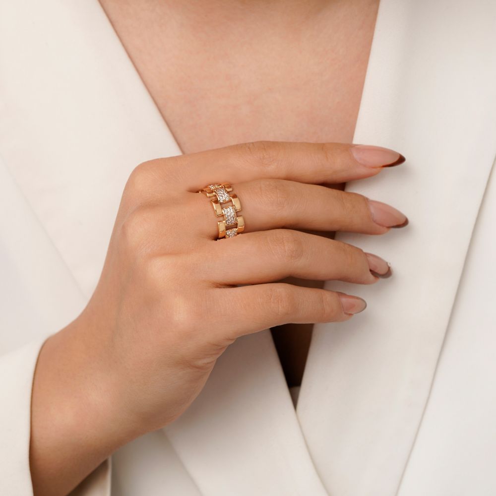 تصویر انگشتر شوپینگ نگین دار طلایی (پک 4 عددی)