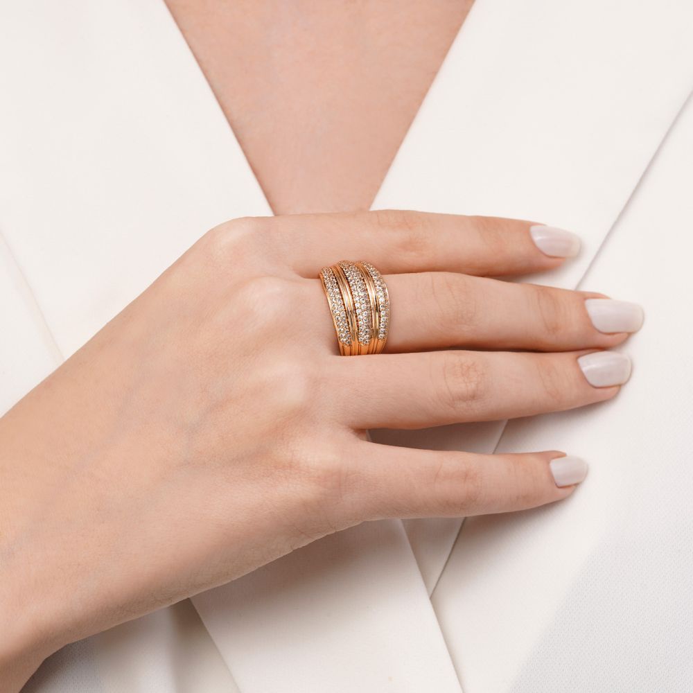 تصویر انگشتر شوپینگ نگین دار طلایی (بسته2عددی)