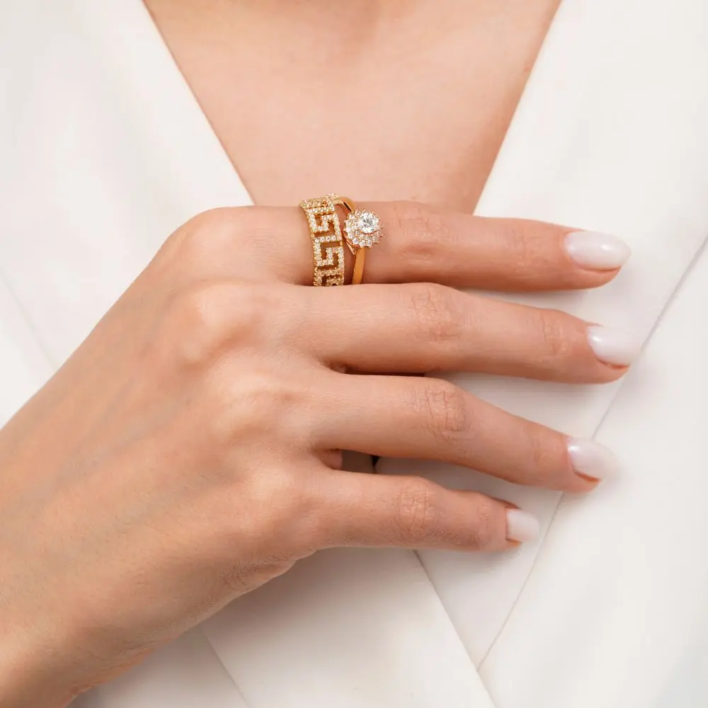 انگشتر نگین دار طلایی شوپینگ سایز 7