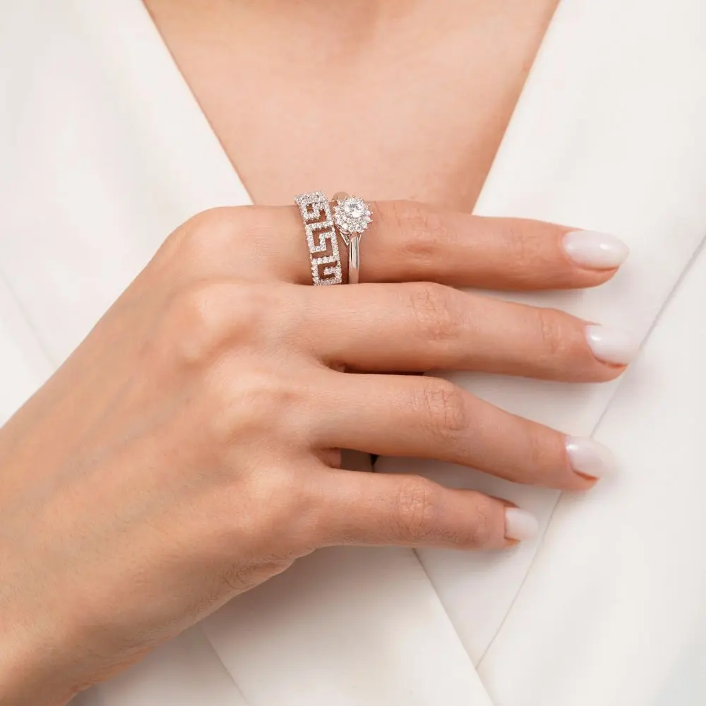 انگشتر نگین دار نقره ای شوپینگ سایز 7