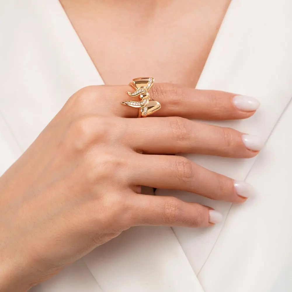 تصویر انگشتر پاپیون نگین دار طلایی شوپینگ کد 37