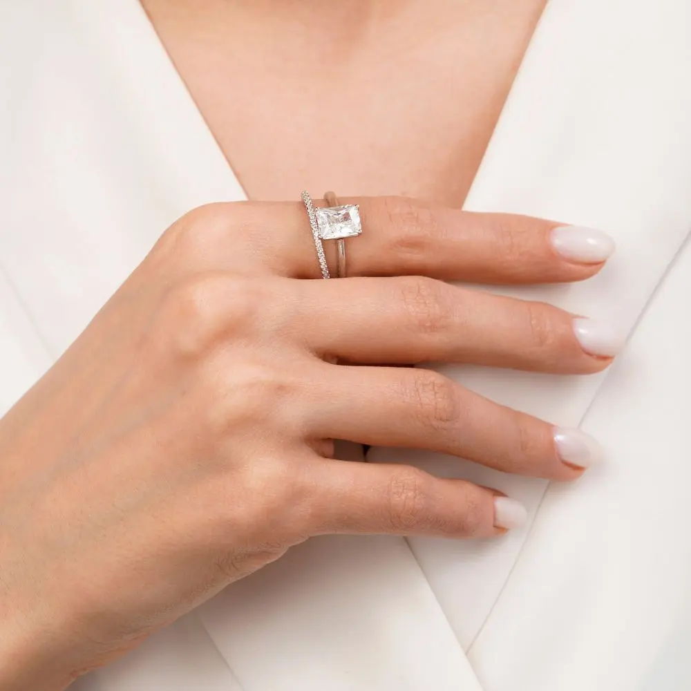 انگشتر نگین دار نقره ای شوپینگ سایز 8