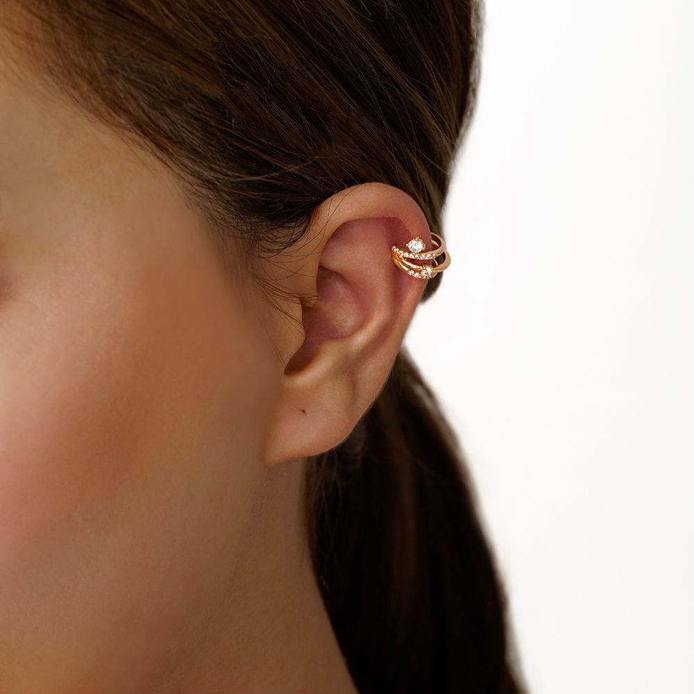 گوشواره شوپینگ ایرکاف حلقه ای نگین دار طلایی