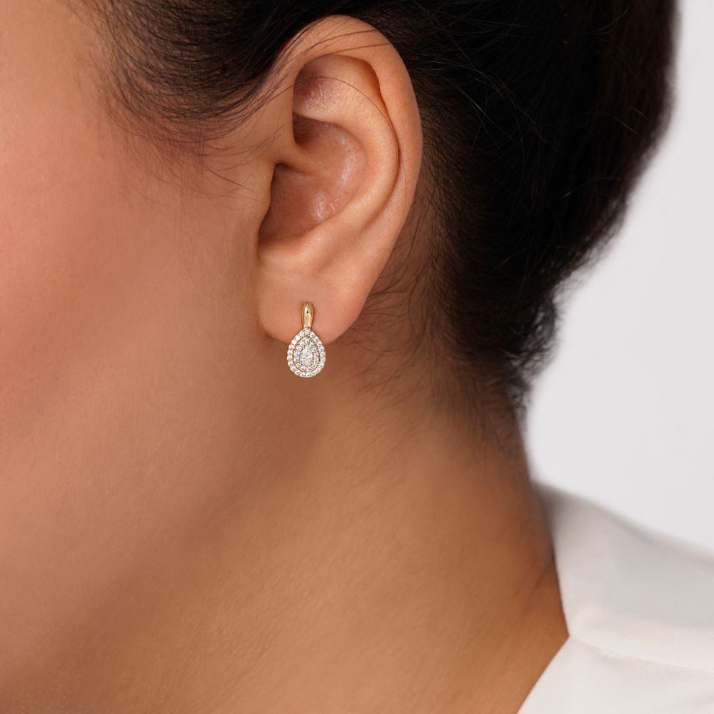 گوشواره شوپینگ حلقه ای نگین دار طلایی