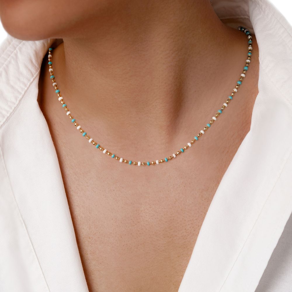 تصویر زنجیر شوپینگ توپی فیروزه ای 3.2 میل طلایی