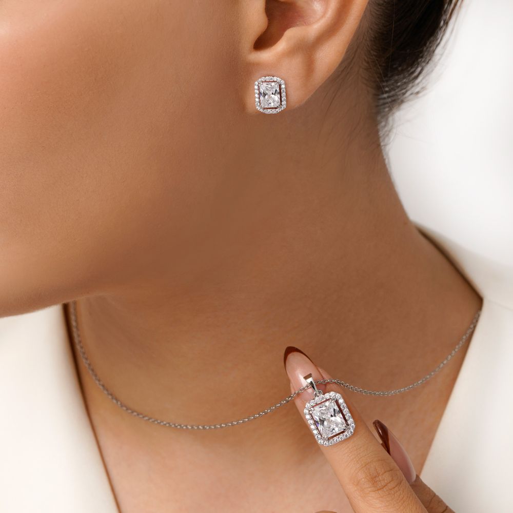 نیم ست شوپینگ پلاک دار نگین دار سفید