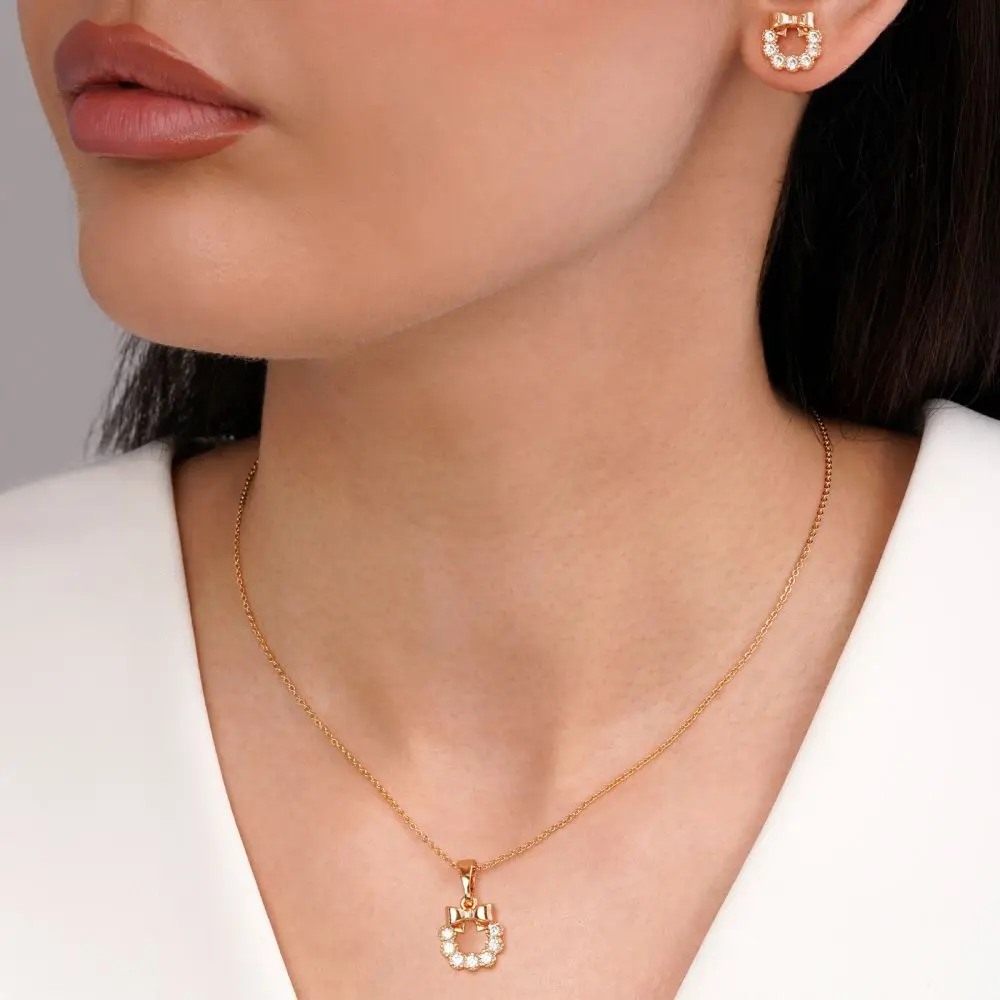 تصویر نیم ست پاپیون نگین دار طلایی شوپینگ