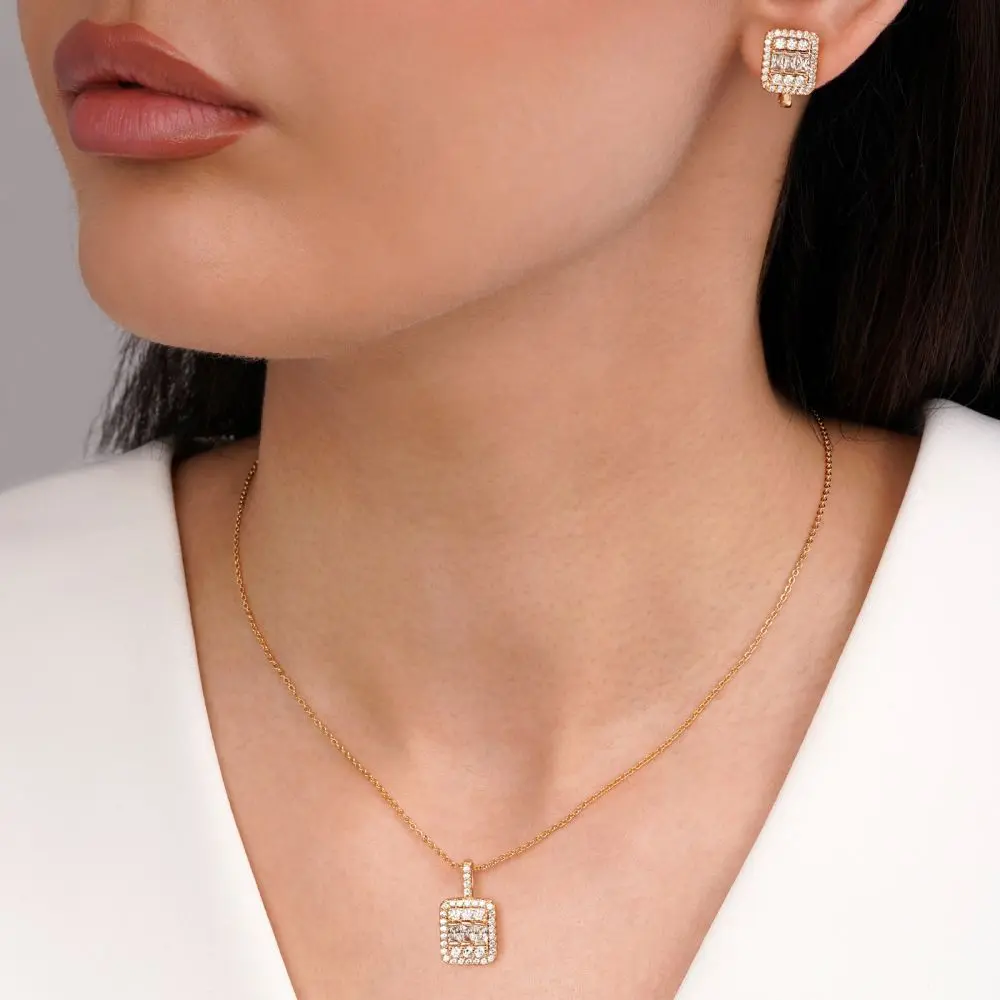 تصویر نیم ست امرالدکات نگین دار طلایی شوپینگ