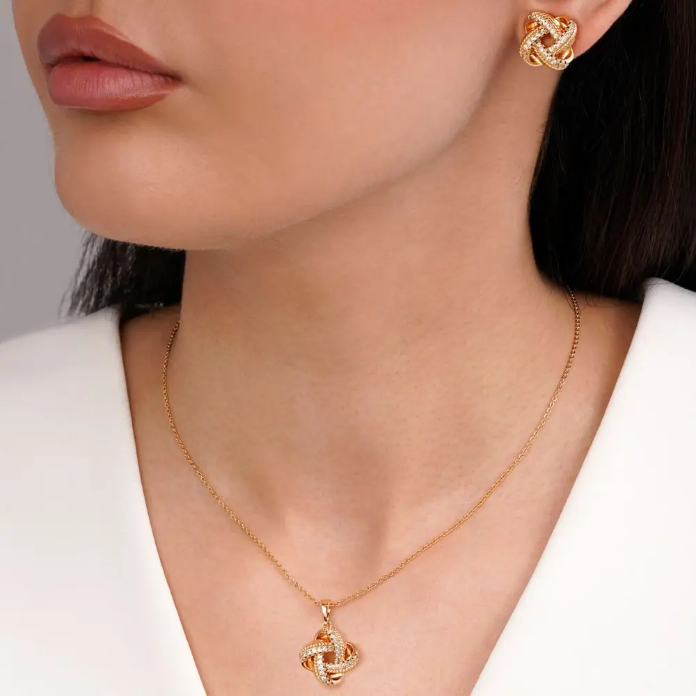 تصویر نیم ست نگین دار طلایی شوپینگ