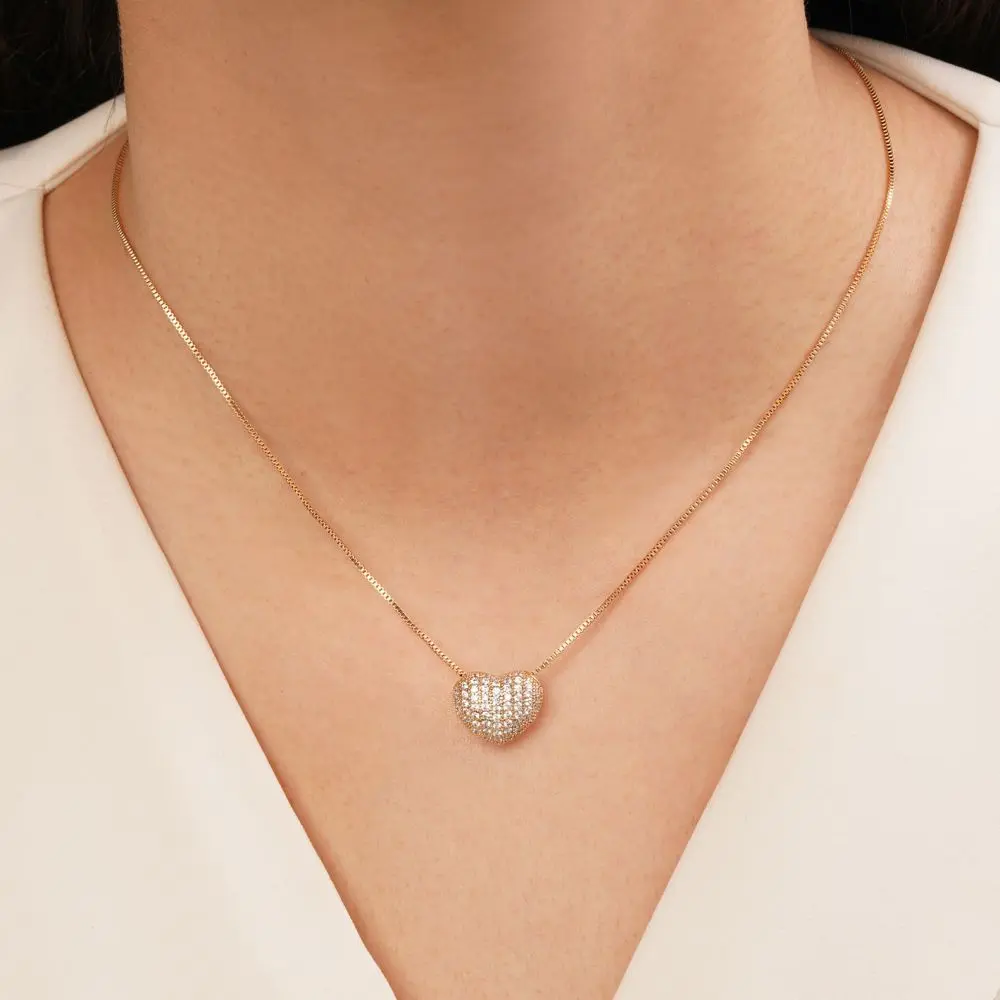 تصویر گردنبند قلب نگین دار طلایی شوپینگ