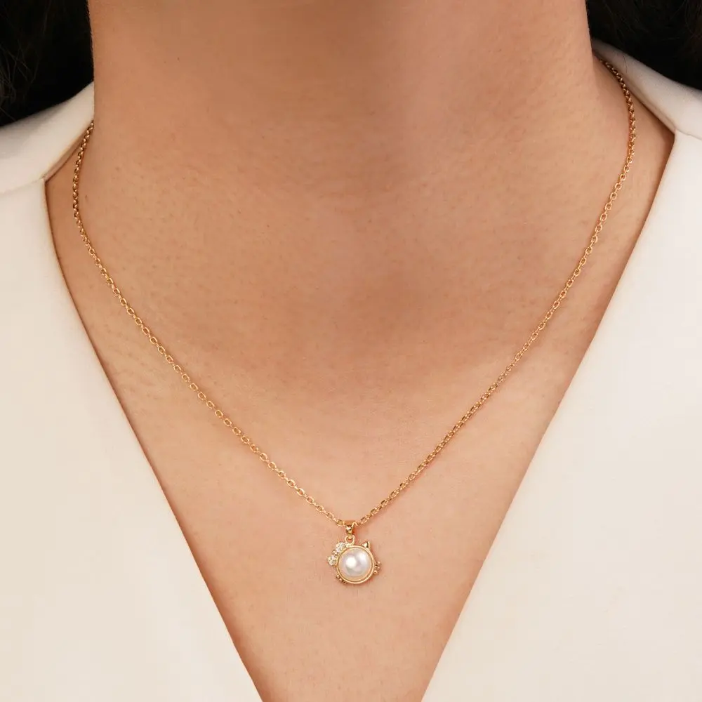 تصویر گردنبند کیتی مرواریدی طلایی شوپینگ