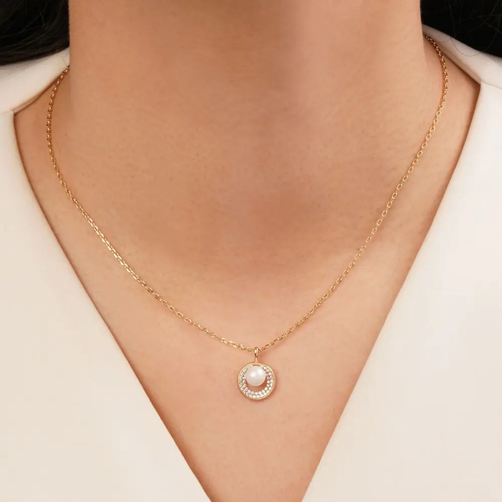 تصویر گردنبند مرواریدی نگین دار طلایی شوپینگ