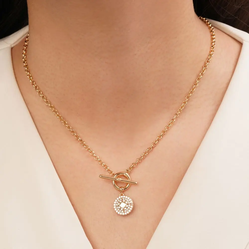 تصویر گردنبند نگین دار طلایی شوپینگ 