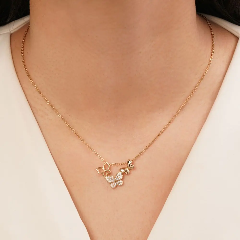 تصویر گردنبند پروانه نگین دار طلایی شوپینگ