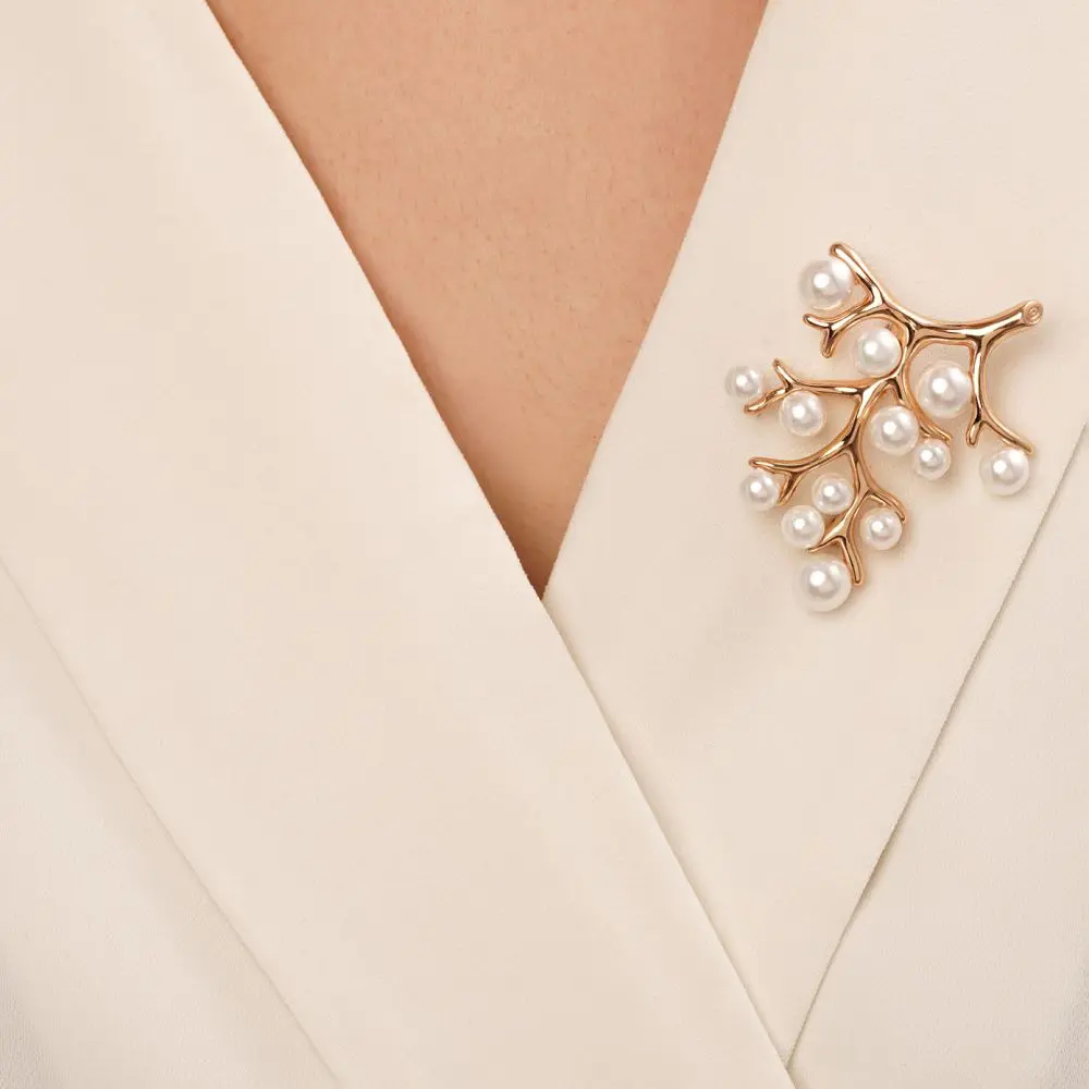 تصویر سنجاق  شاخه مرواریدی طلایی شوپینگ