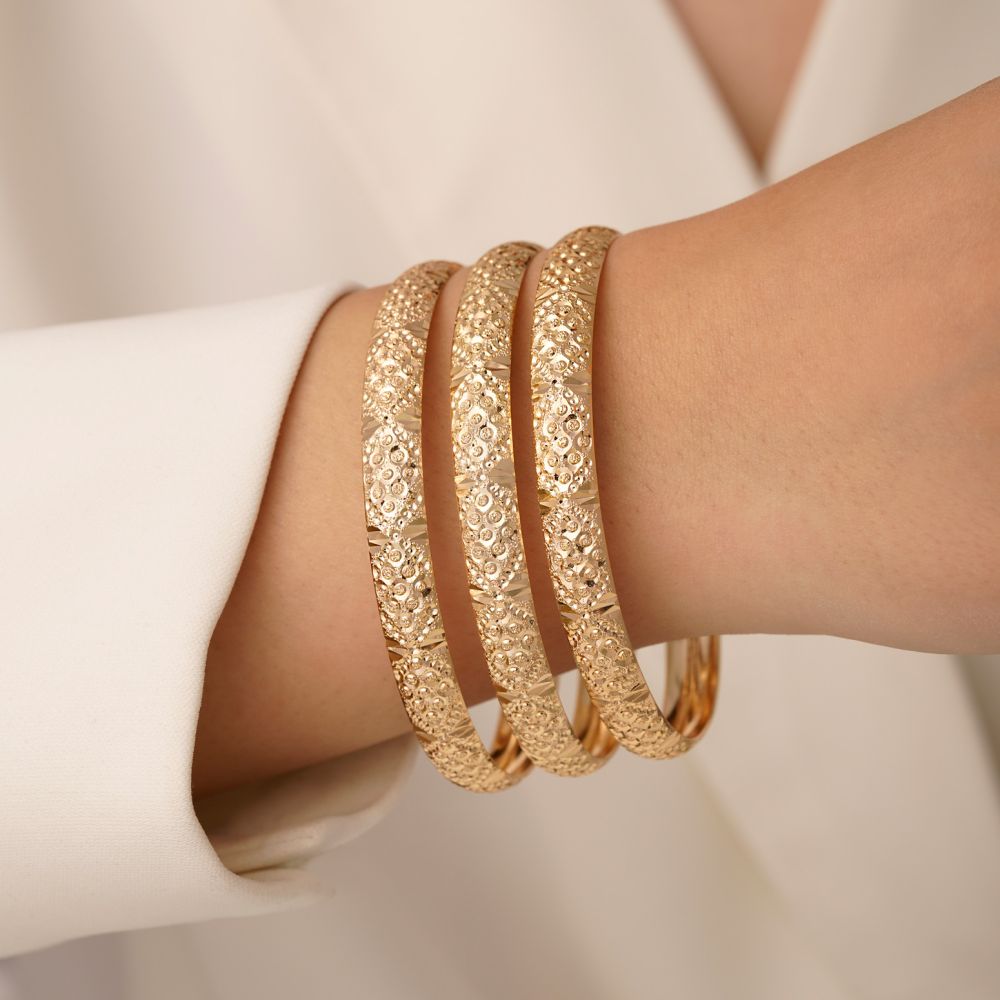 تصویر النگو 8 میل زنانه کد809 طلایی ضمانتی (بسته 3 عددی)