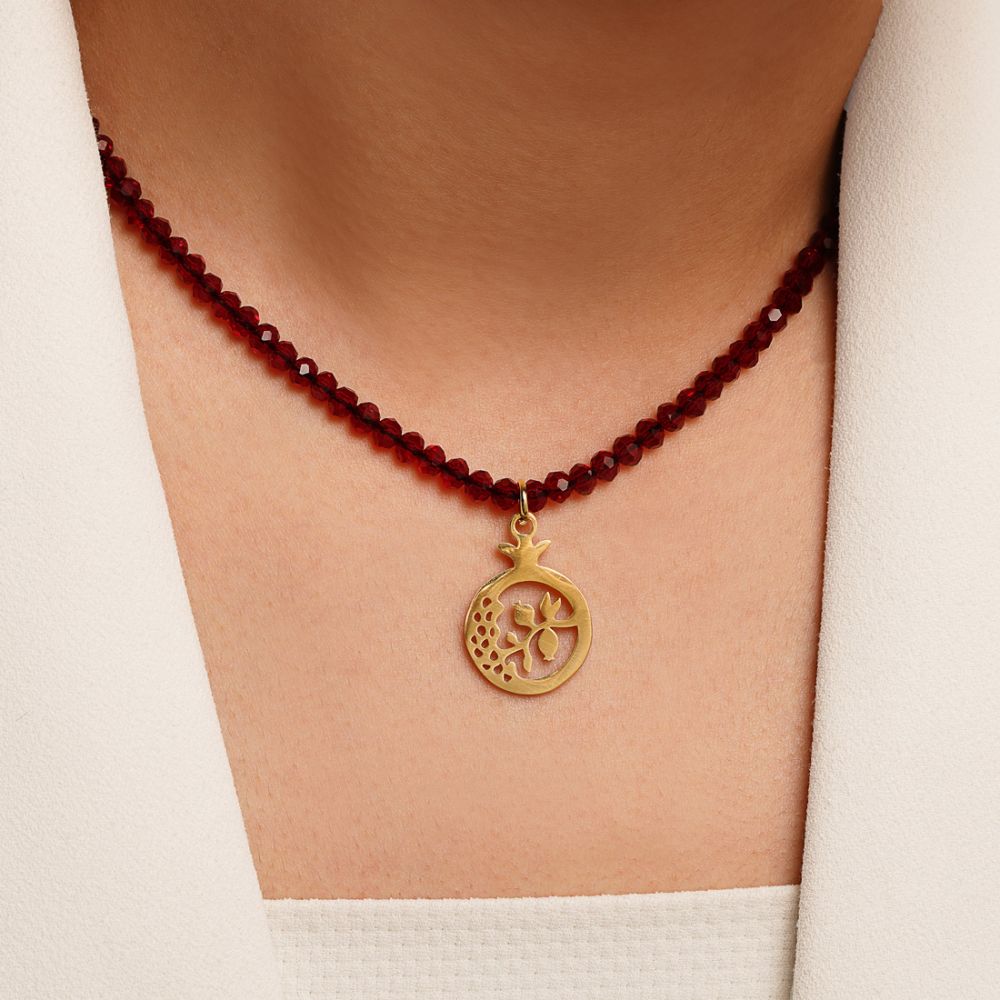 تصویر گردنبند کریستالی پلاک استیل یلدایی