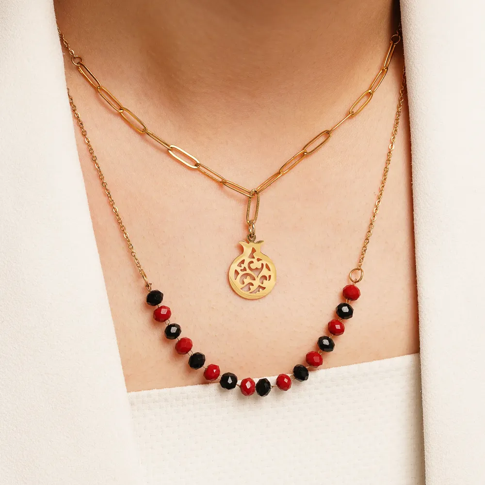 گردنبند استیل انار کریستالی آویز دار