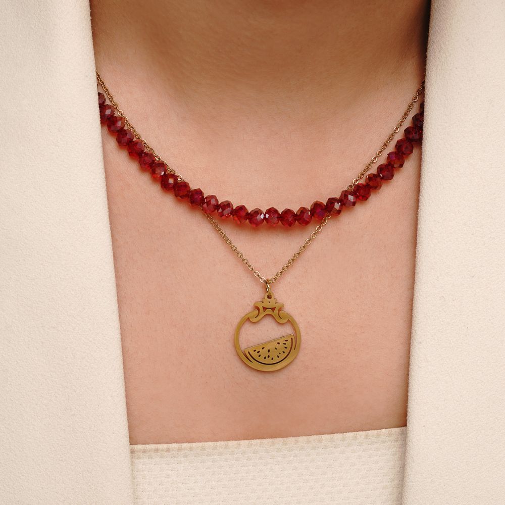 گردنبند یلدایی کریستالی دو لاین استیل پلاک دار