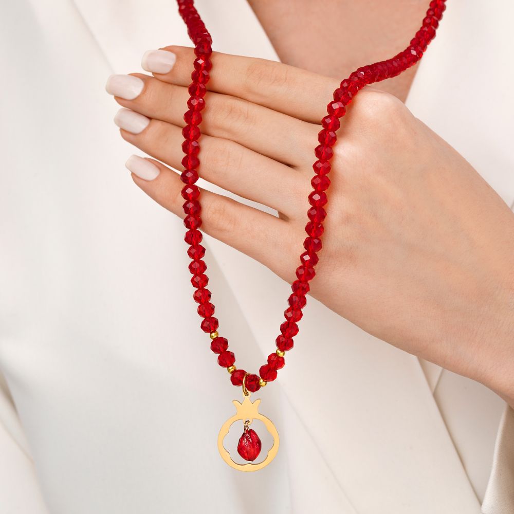 تصویر گردنبند انار کریستالی پلاکدار یلدایی