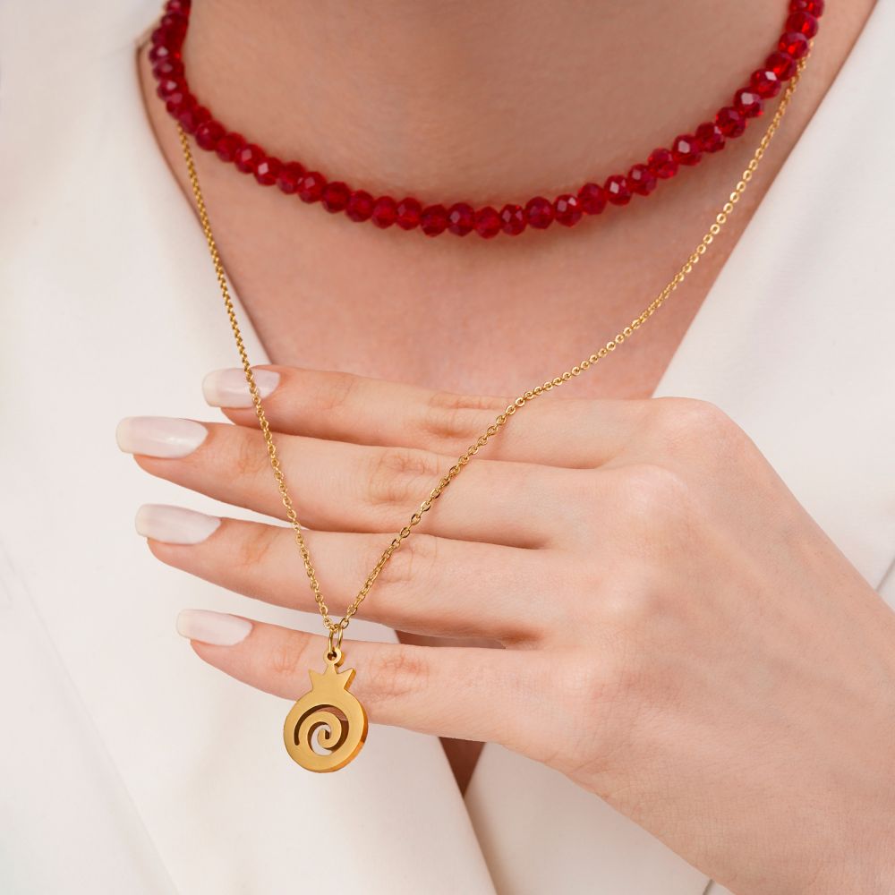 تصویر گردنبند یلدایی کریستالی دو لاین استیل پلاک دار