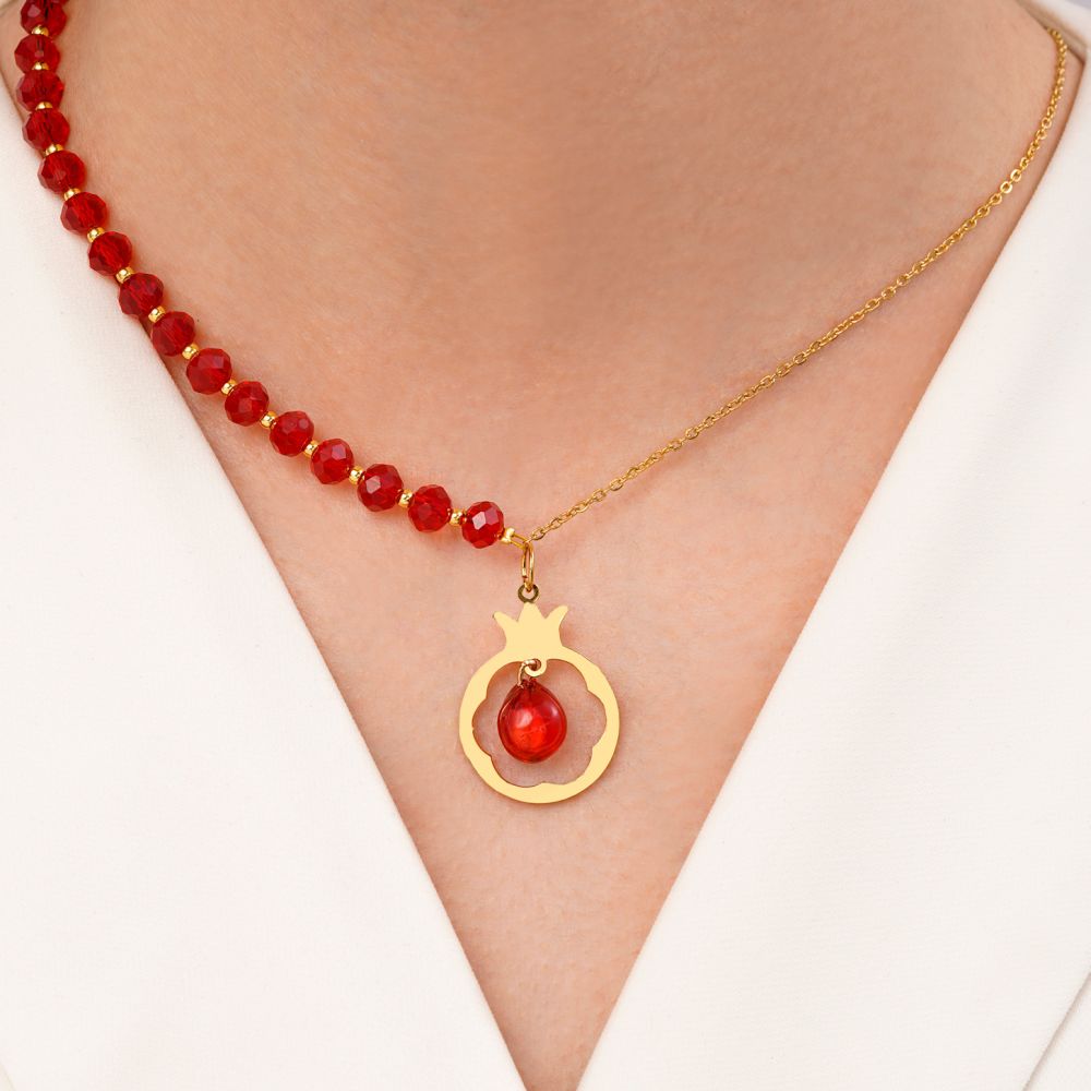 تصویر گردنبند یلدایی کریستالی استیل پلاک دار