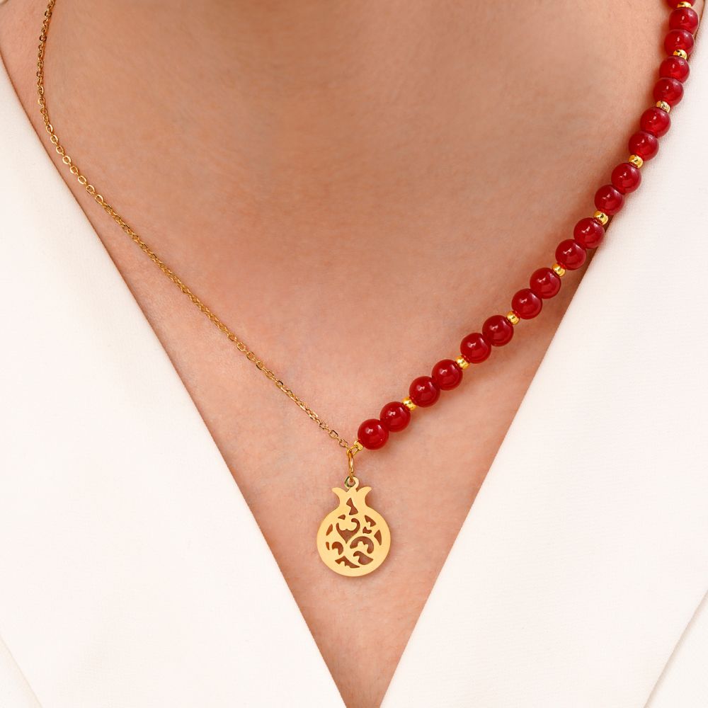 تصویر گردنبند یلدایی کریستالی استیل پلاک دار