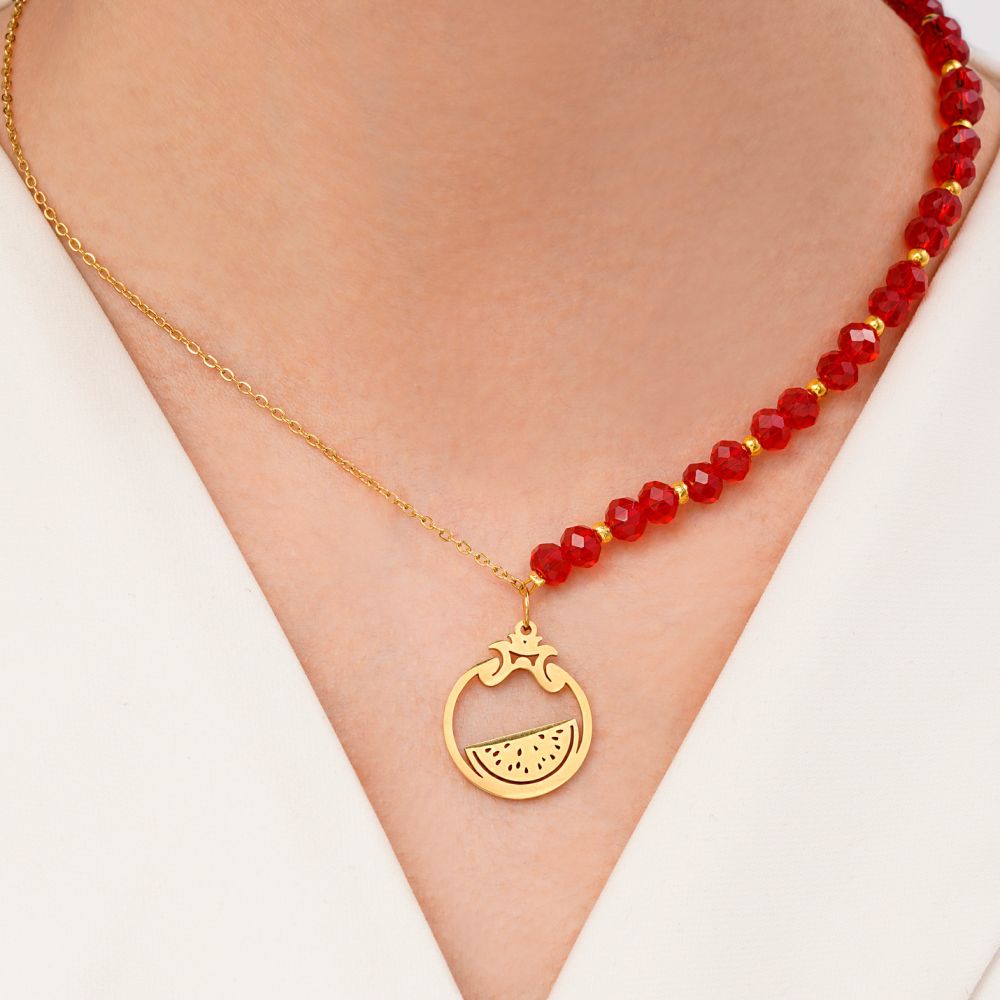 تصویر گردنبند یلدایی کریستالی استیل پلاک دار