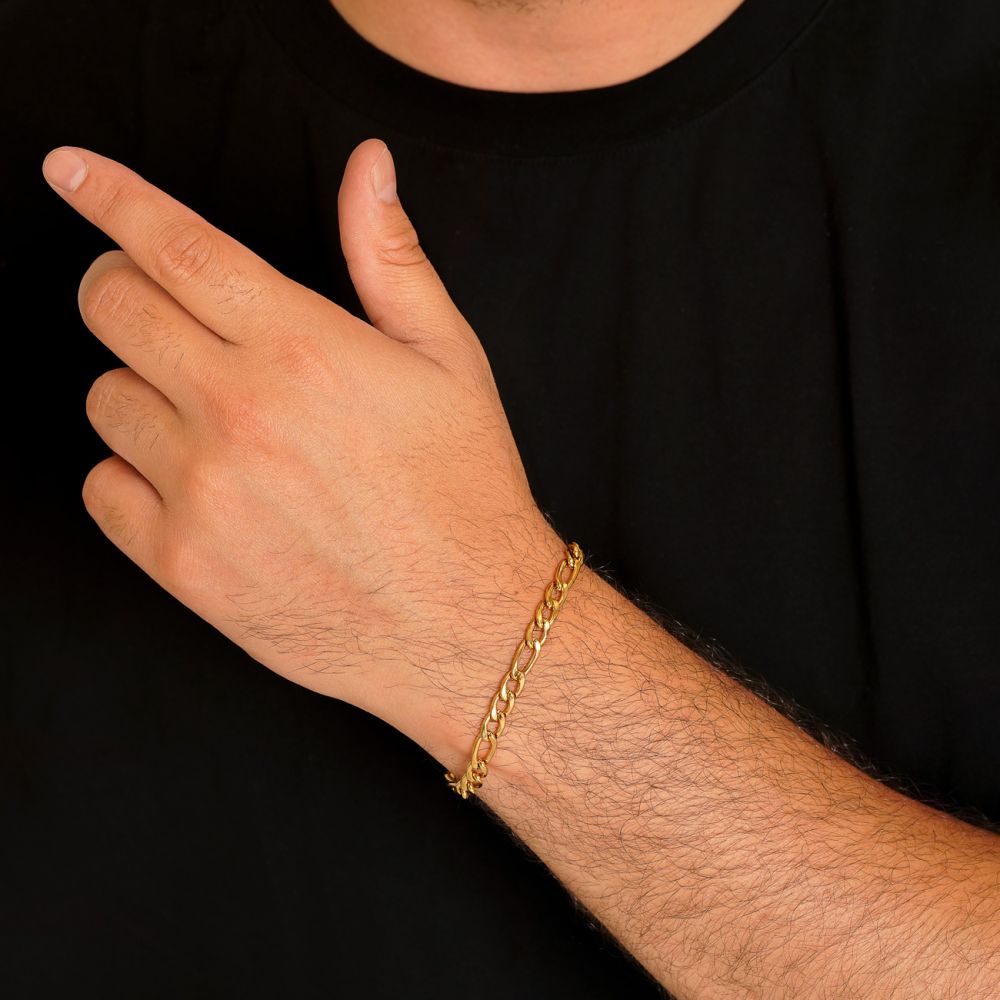 تصویر دستبند استیل 304 (Cartier) فیگارو 6 میل طلایی
