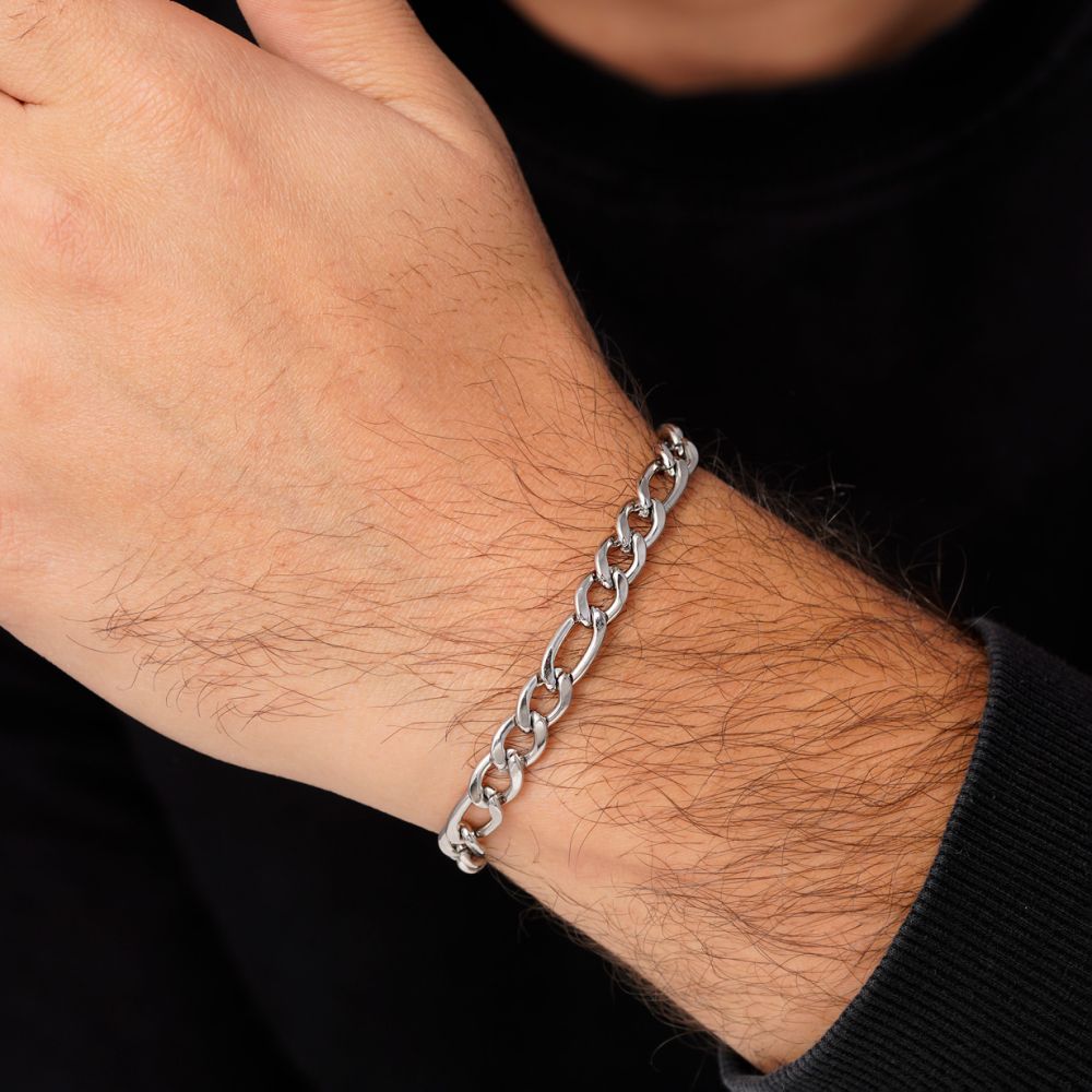 تصویر دستبند استیل 304 فیگارو 7 میل سفید