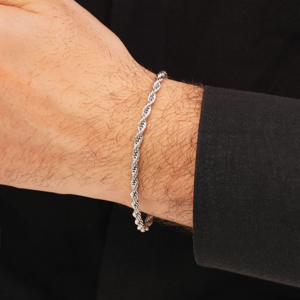 تصویر دستبند طنابی استیل 304 نقره ای 