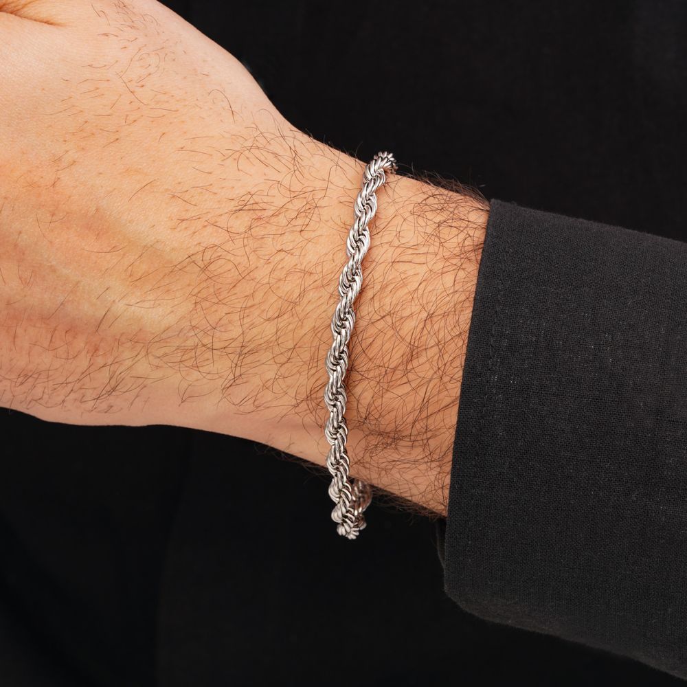 تصویر دستبند طنابی استیل 304 نقره ای