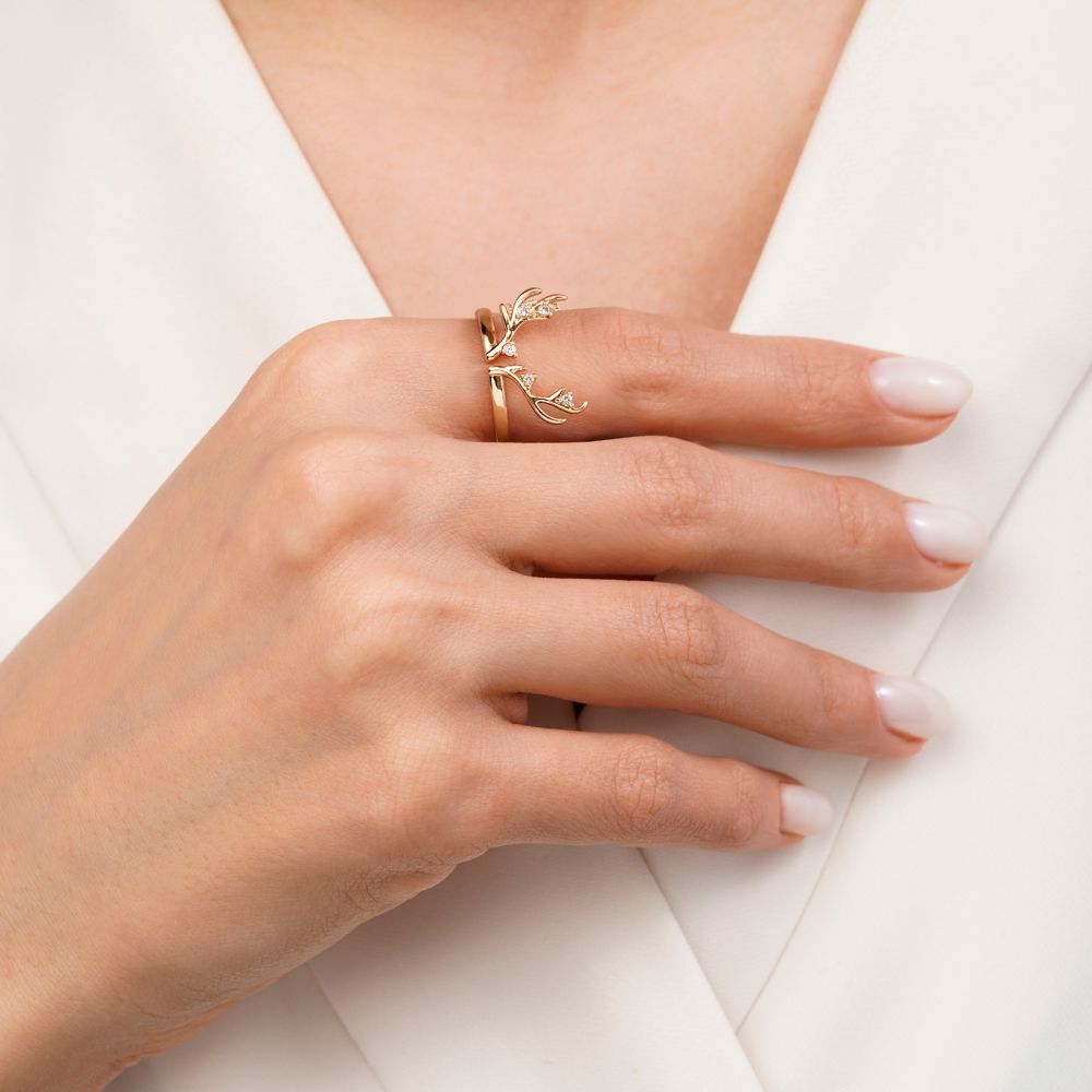 تصویر انگشتر شاخ گوزن طلایی YSX (فری سایز)