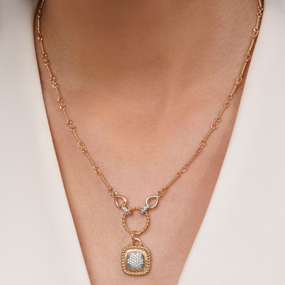 تصویر گردنبند YSX دیوید یورمن نگین دار طلایی 