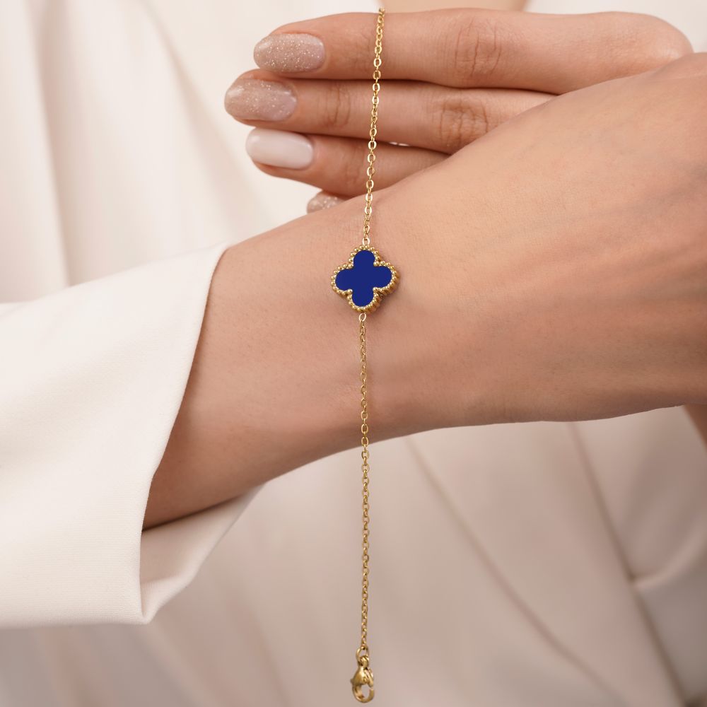 دستبند استیل304 ونکلیف 15 میل سرمه ای طلایی