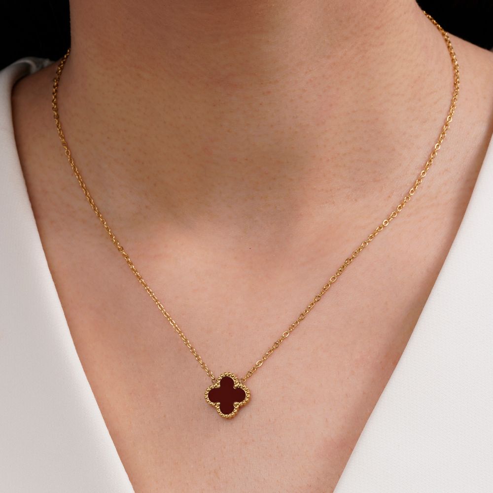 گردنبند استیل304 ونکلیف زرشکی 13میل طلایی