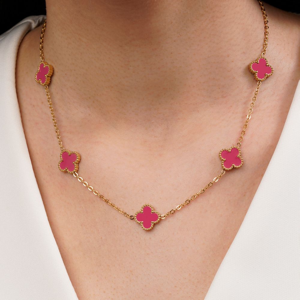 تصویر گردنبند ونکلیف سرخابی طلایی استیل 304