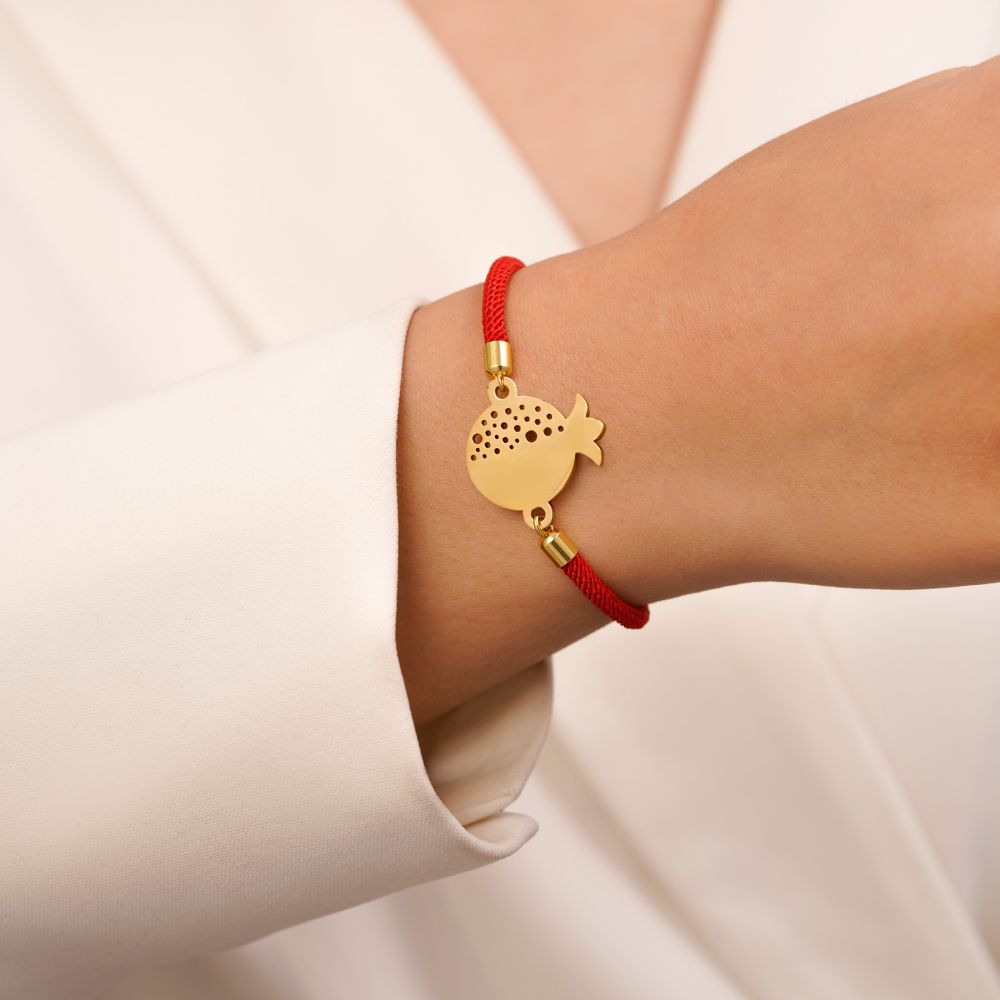 تصویر دستبند نخی انار پلاک استیل