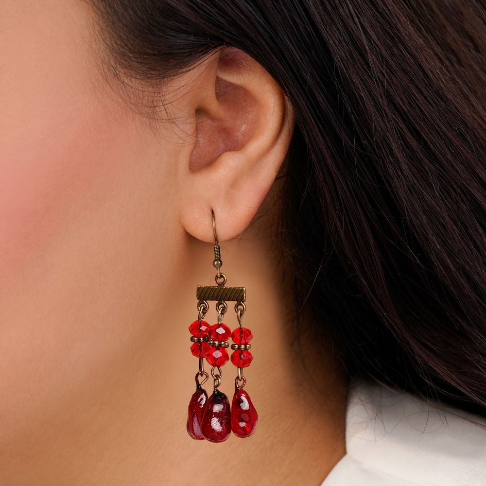 تصویر گوشواره برنزی یلدا سه دانه انار آویز