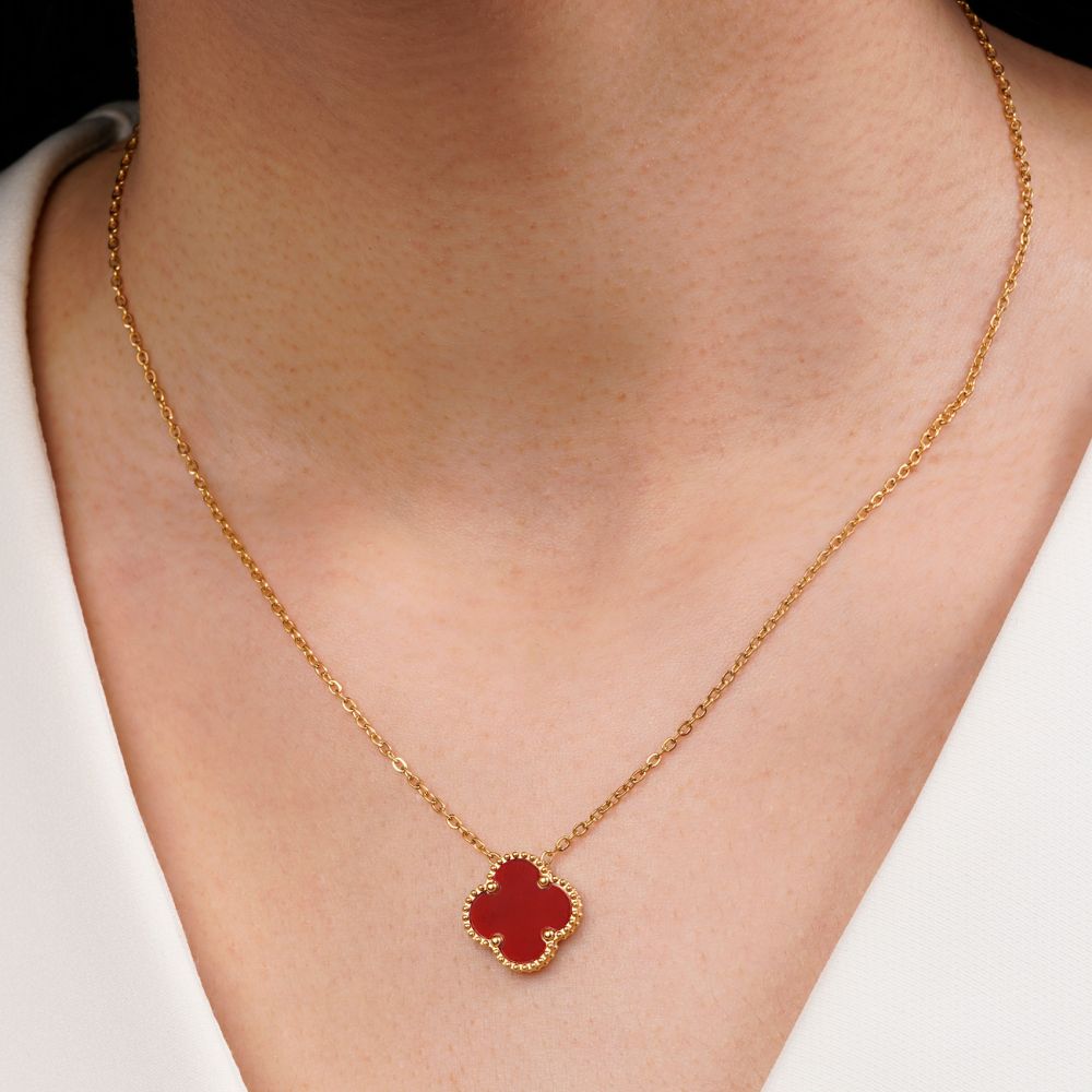 تصویر گردنبند استیل 304 ونکلیف قرمز 15میل طلایی