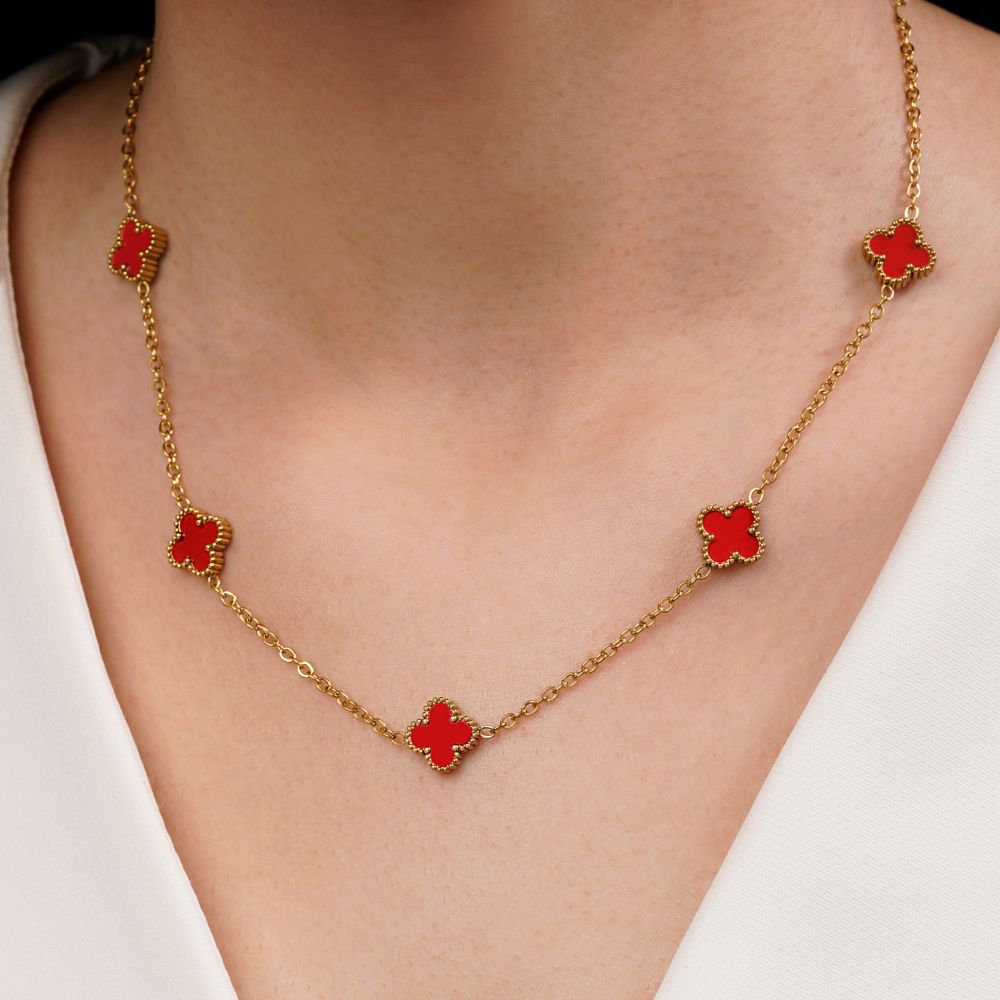 تصویر گردنبند استیل304  ونکلیف قرمز 11 میل طلایی