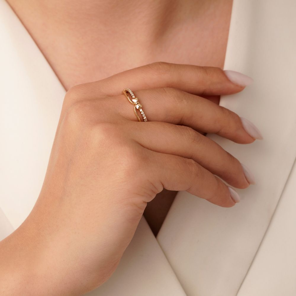 تصویر انگشتر شوپینگ نگین دار طلایی (پک 3 عددی)